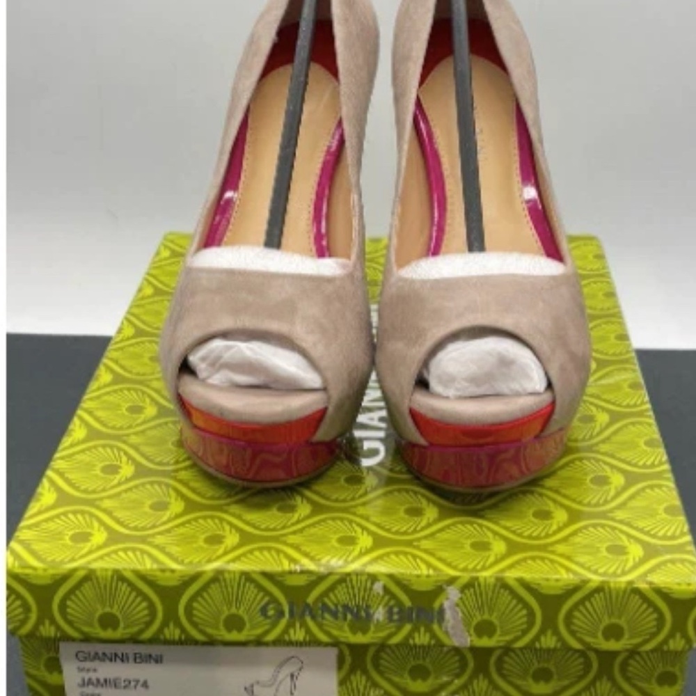 Gianni Bini Tan and Pink Peep Toe Heels